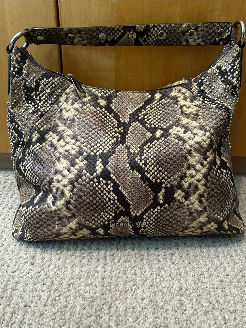 Michael Kors Snake-Print Hobo Bag in Brown and Black